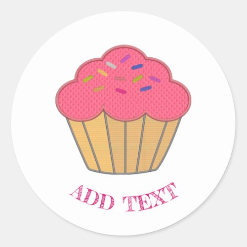 Strawberry Cupcake Embroidery Print Custom Text Classic Round Sticker