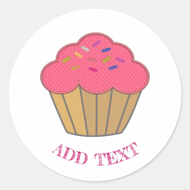 Strawberry Cupcake Embroidery Print Custom Text Classic Round Sticker (Front)