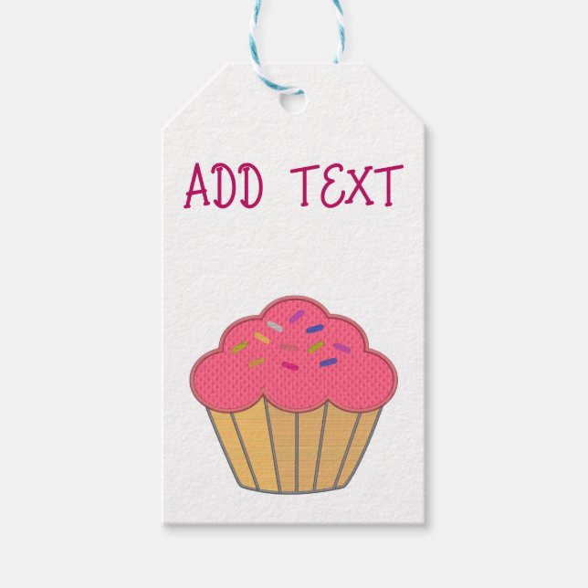 Strawberry Cupcake Embroidery Print Gift Tags (Front)