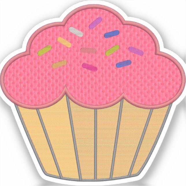 Strawberry Cupcake Embroidery Print Sticker (Front)