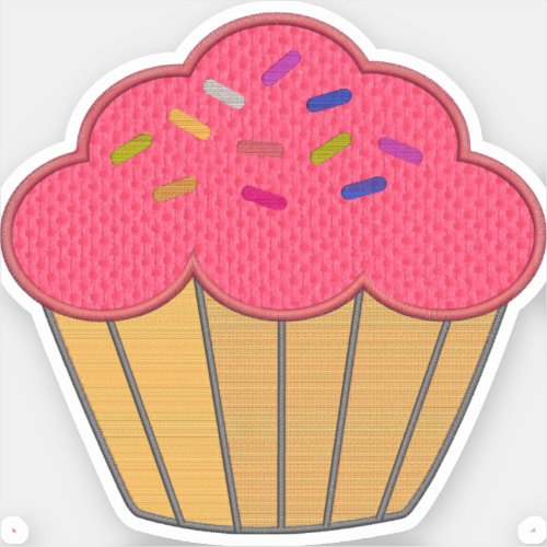 Strawberry Cupcake Embroidery Print Sticker