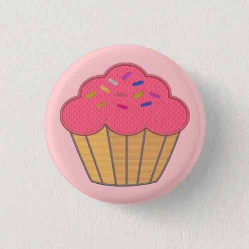 Strawberry Cupcake Faux Embroidery Print Button