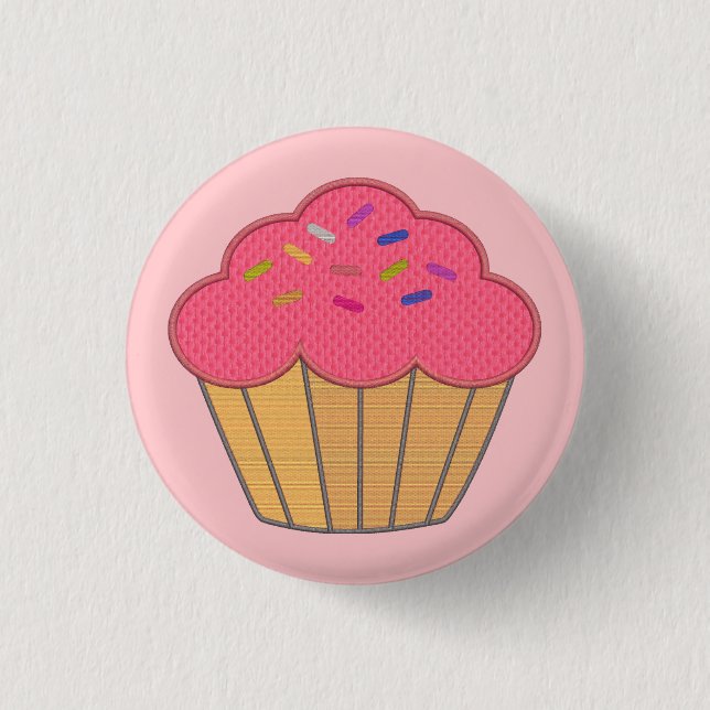 Strawberry Cupcake Faux Embroidery Print Button (Front)