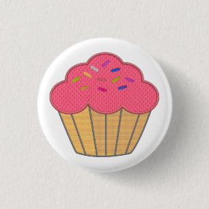 Strawberry Cupcake Faux Embroidery Print Button