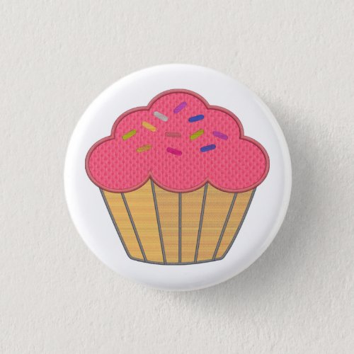 Strawberry Cupcake Faux Embroidery Print Button