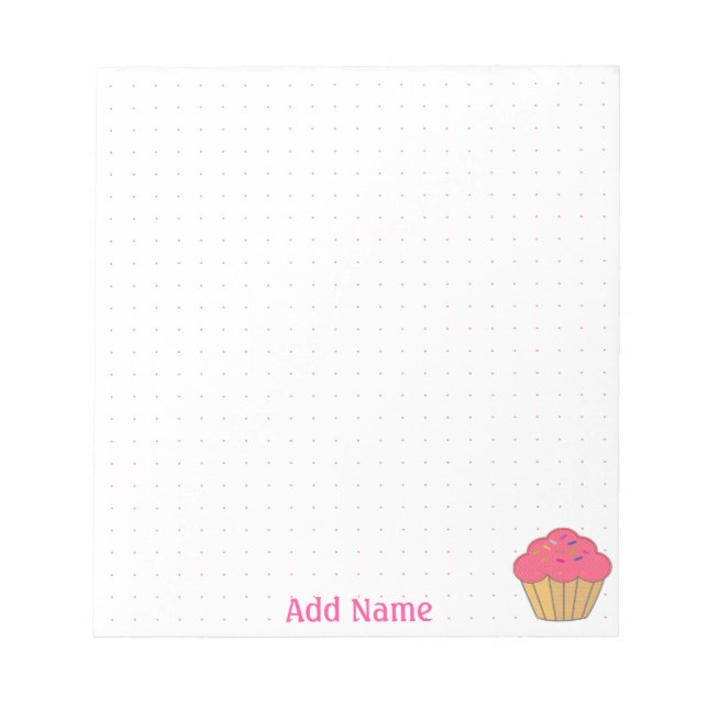 Strawberry Cupcake Faux Embroidery Print Grid Dot Notepad (Front)