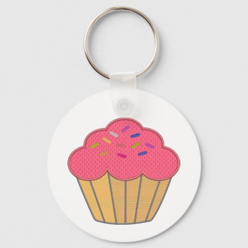 Strawberry Cupcake Faux Embroidery Print Keychain