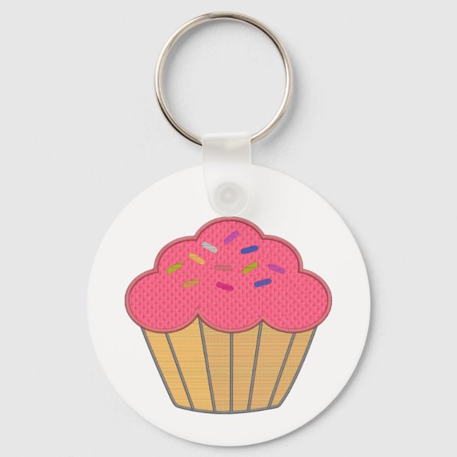 Strawberry Cupcake Faux Embroidery Print Keychain (Front)