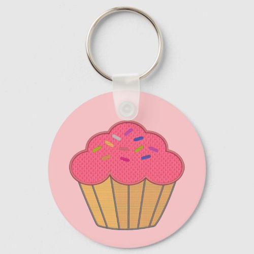 Strawberry Cupcake Faux Embroidery Print Keychain