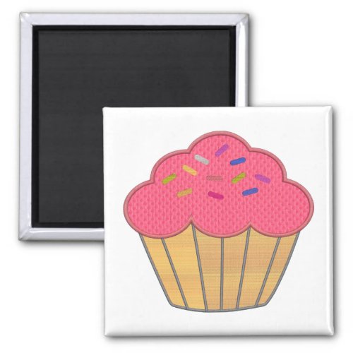 Strawberry Cupcake Faux Embroidery Print Magnet