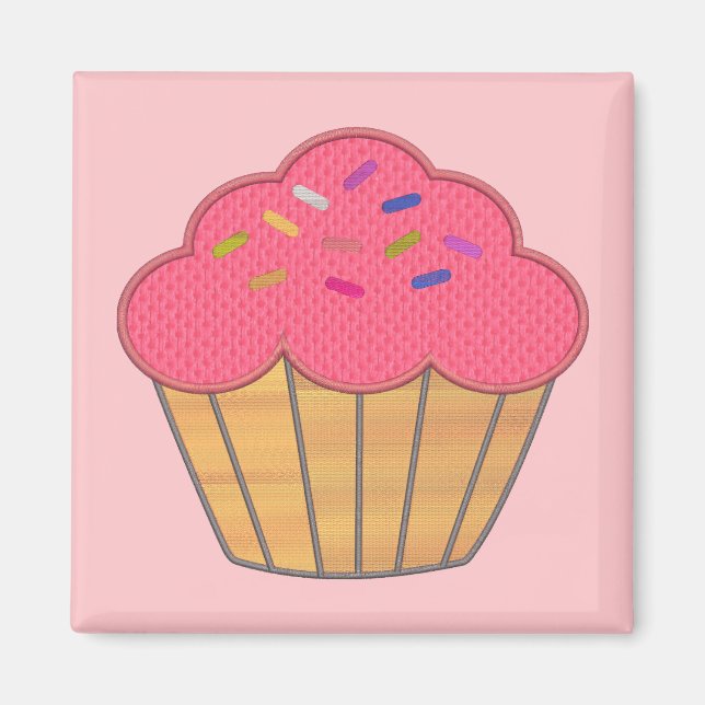 Strawberry Cupcake Faux Embroidery Print Magnet (Front)