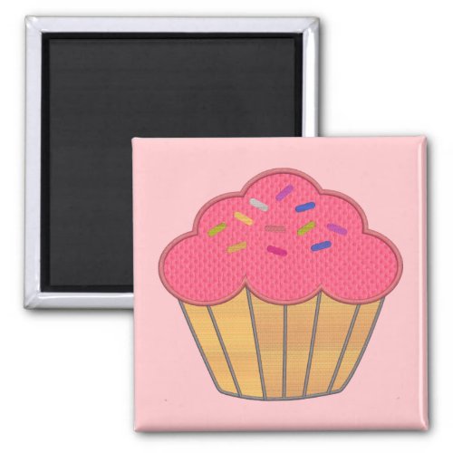 Strawberry Cupcake Faux Embroidery Print Magnet