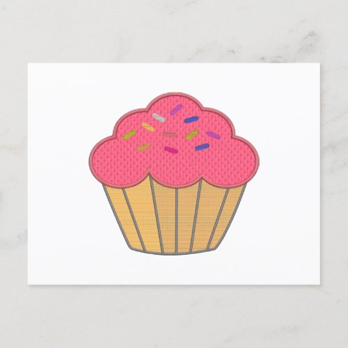 Strawberry Cupcake Faux Embroidery Print Postcard