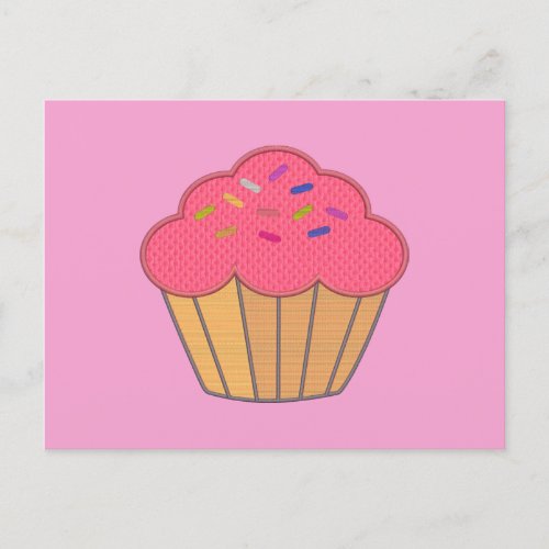 Strawberry Cupcake Faux Embroidery Print Postcard