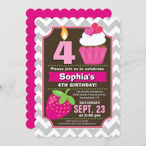 Strawberry Cupcake Girl Birthday Invitation