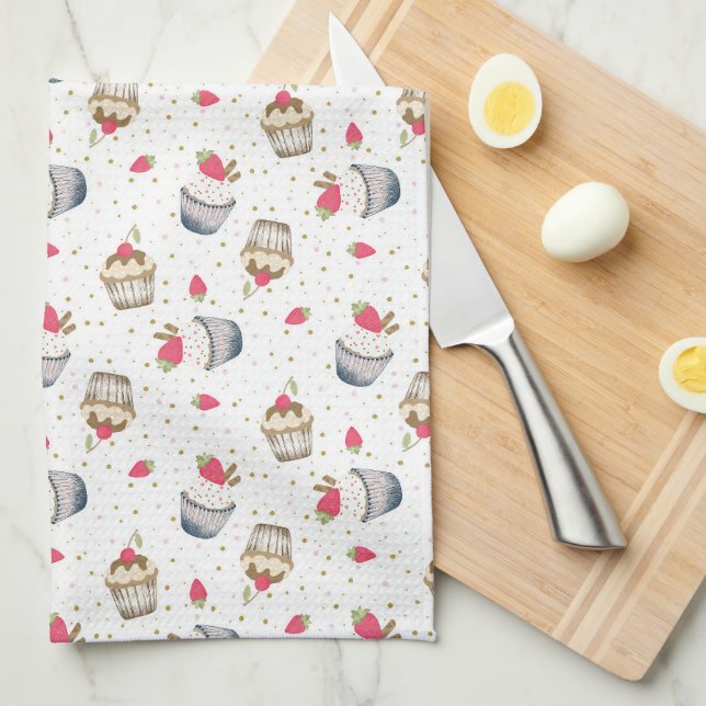Strawberry Cupcake Kitchen Towel – Cute Colorful D (Quarter Fold)