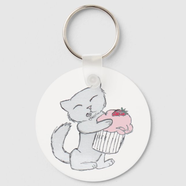 Strawberry Cupcake Kitten Keychain (Front)