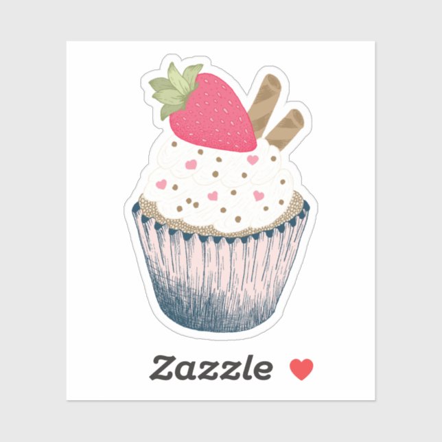 Strawberry Cupcake Sticker – Pink Heart Sprinkles  (Sheet)