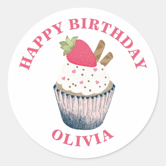 Strawberry Cupcake Sticker – Pink Heart Sprinkles  (Front)
