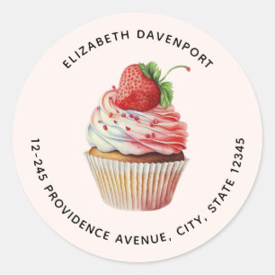 Strawberry Cupcake Sweet Dessert Address Classic Round Sticker