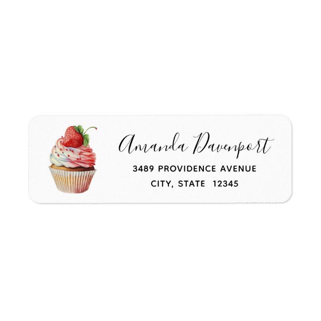Strawberry Cupcake Sweet Dessert Address Label (Front)