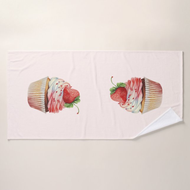 Strawberry Cupcake Sweet Dessert Bath Towel Set (Bath Towel)