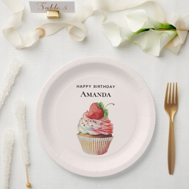 Strawberry Cupcake Sweet Dessert Birthday Paper Plates (Wedding)