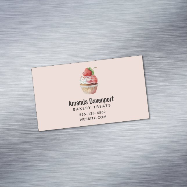 Strawberry Cupcake Sweet Dessert Business Card Magnet (In Situ)