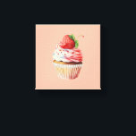 Strawberry Cupcake Sweet Dessert Canvas Print<br><div class="desc">Canvas print with a yummy illustration featuring a delicious looking cupcake. White cream and a big strawberry adorn this yummy sweet treat.</div>