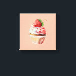 Strawberry Cupcake Sweet Dessert Canvas Print<br><div class="desc">Canvas print with a yummy illustration featuring a delicious looking cupcake. White cream and a big strawberry adorn this yummy sweet treat.</div>