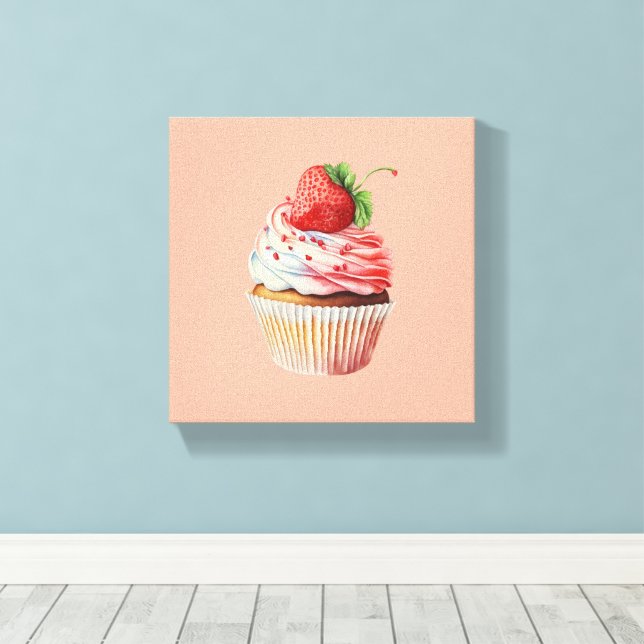 Strawberry Cupcake Sweet Dessert Canvas Print (Insitu(Wood Floor))