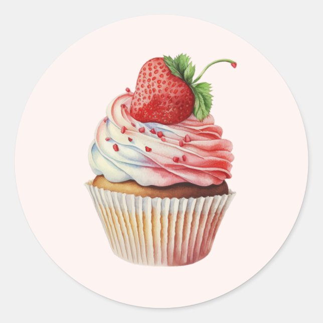 Strawberry Cupcake Sweet Dessert Classic Round Sticker (Front)