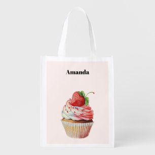 Strawberry Cupcake Sweet Dessert Grocery Bag