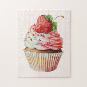 Strawberry Cupcake Sweet Dessert Jigsaw Puzzle