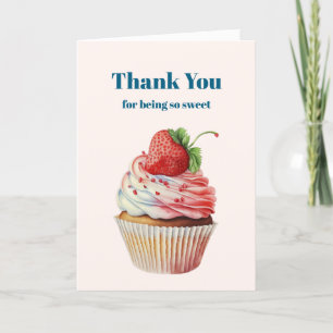 Strawberry Cupcake Sweet Dessert Letterpress Thank You Card