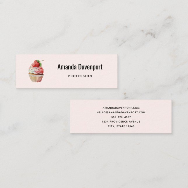 Strawberry Cupcake Sweet Dessert Mini Business Card (Front/Back)