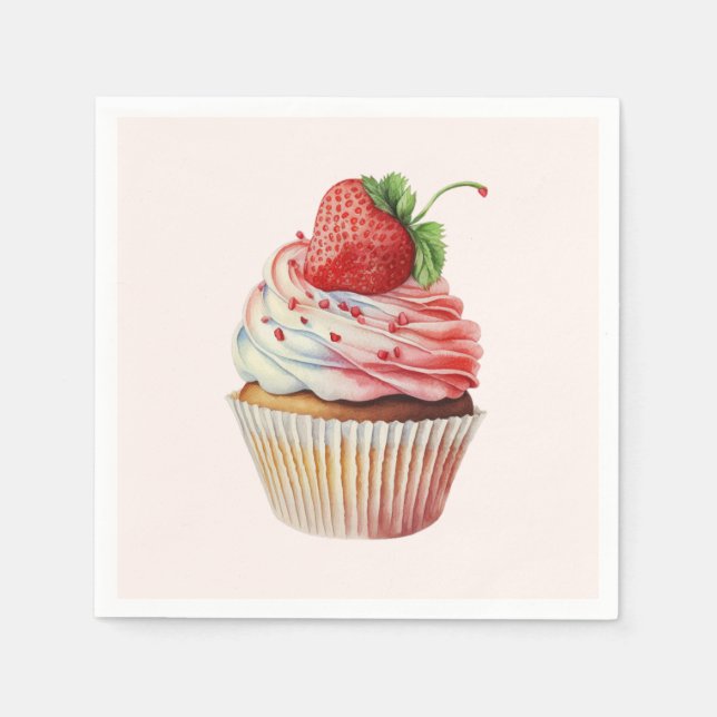 Strawberry Cupcake Sweet Dessert Napkins (Front)