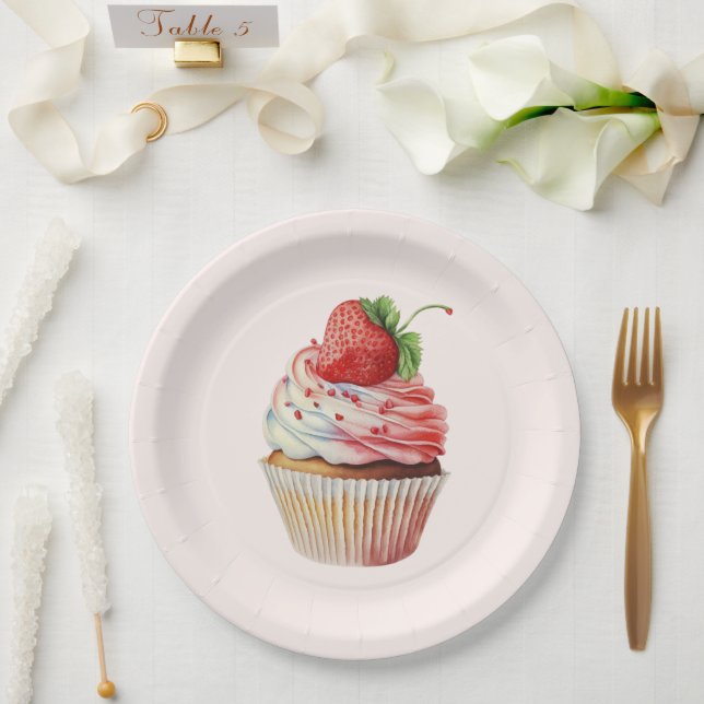 Strawberry Cupcake Sweet Dessert Paper Plates (Wedding)