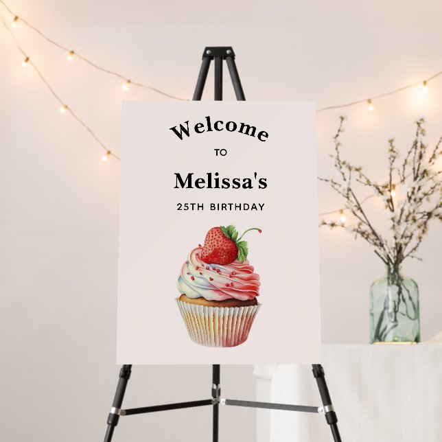 Strawberry Cupcake Sweet Dessert Party Welcome Foam Board (In Situ (Stand))