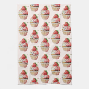 Strawberry Cupcake Sweet Dessert Pattern Kitchen Towel