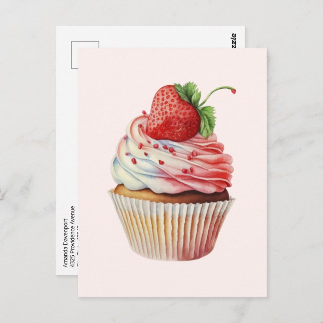 Strawberry Cupcake Sweet Dessert Postcard (Front/Back)