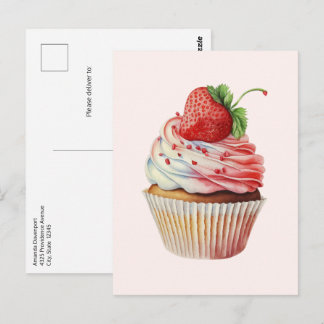 Strawberry Cupcake Sweet Dessert Postcard