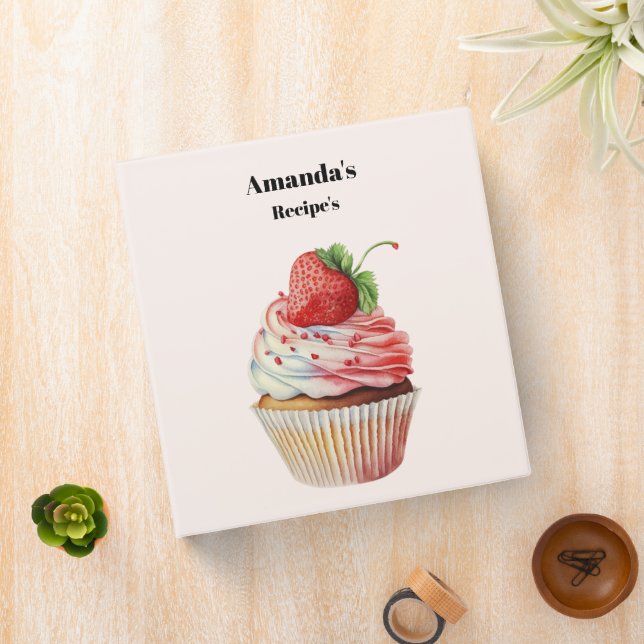 Strawberry Cupcake Sweet Dessert Recipe 3 Ring Binder (In Situ)
