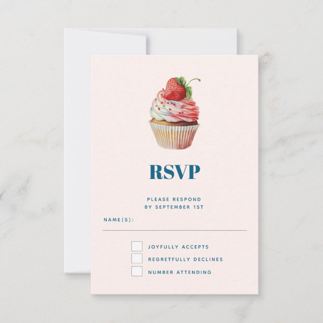 Strawberry Cupcake Sweet Dessert RSVP Card (Front)