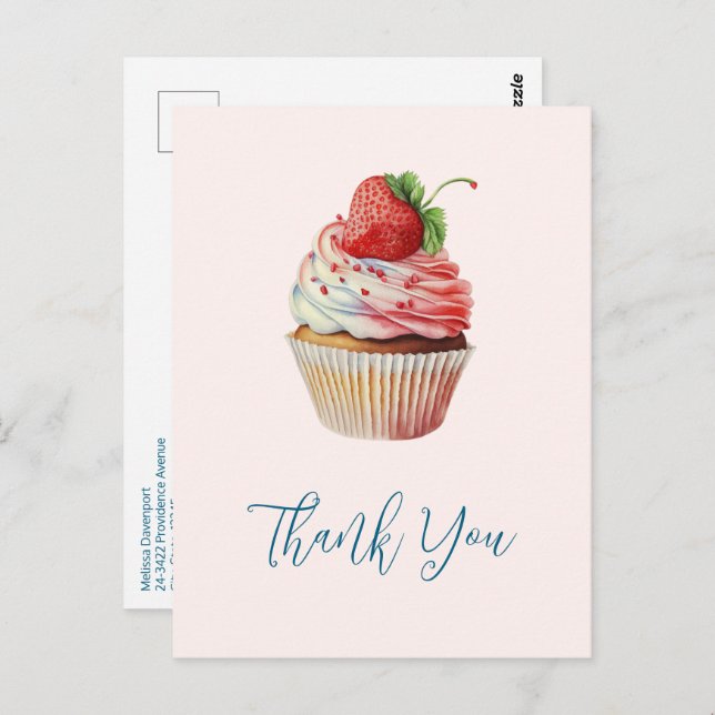 Strawberry Cupcake Sweet Dessert Thank You Postcard (Front/Back)