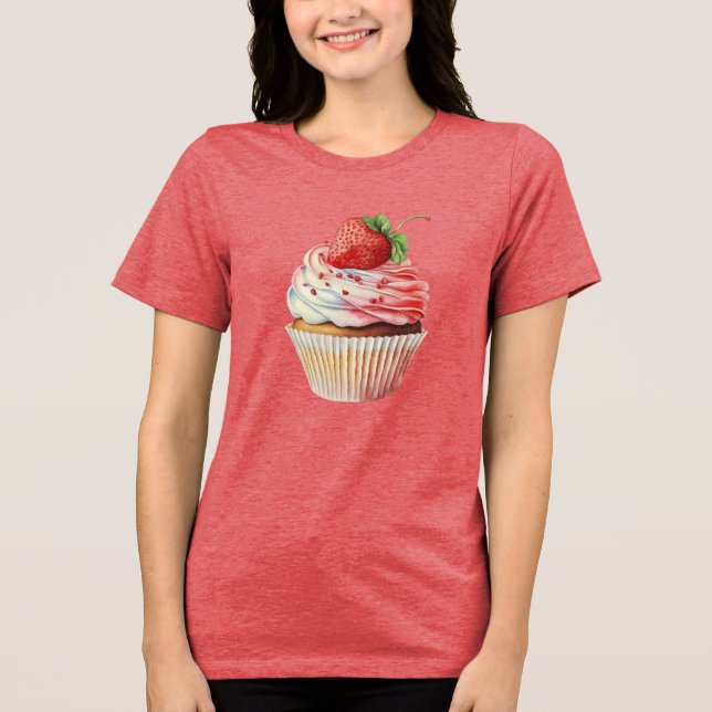 Strawberry Cupcake Sweet Dessert Tri-Blend Shirt (Front)