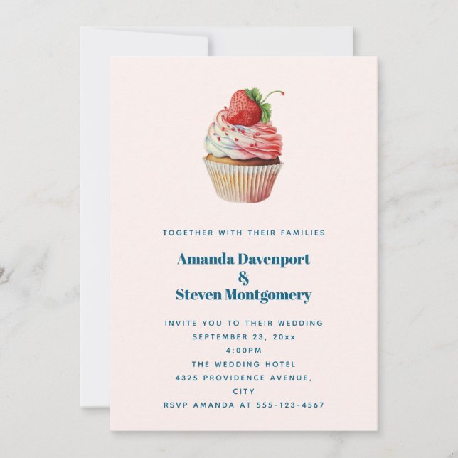  Strawberry Cupcake Sweet Dessert Wedding Invitation (Front)