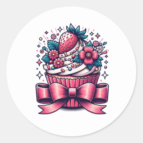 Strawberry Cupcake Whimsical Classic Round Sticker