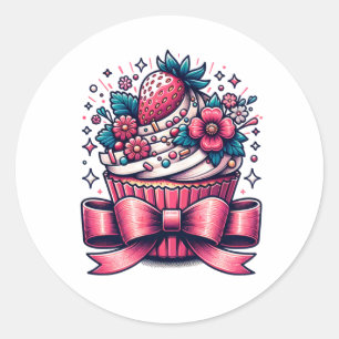 Strawberry Cupcake Whimsical Classic Round Sticker