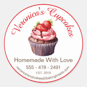 Strawberry Cupcake With Contact Details Classic Round Sticker